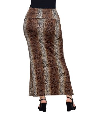Women's Animal Print Fold Over Waist Maxi Skirt