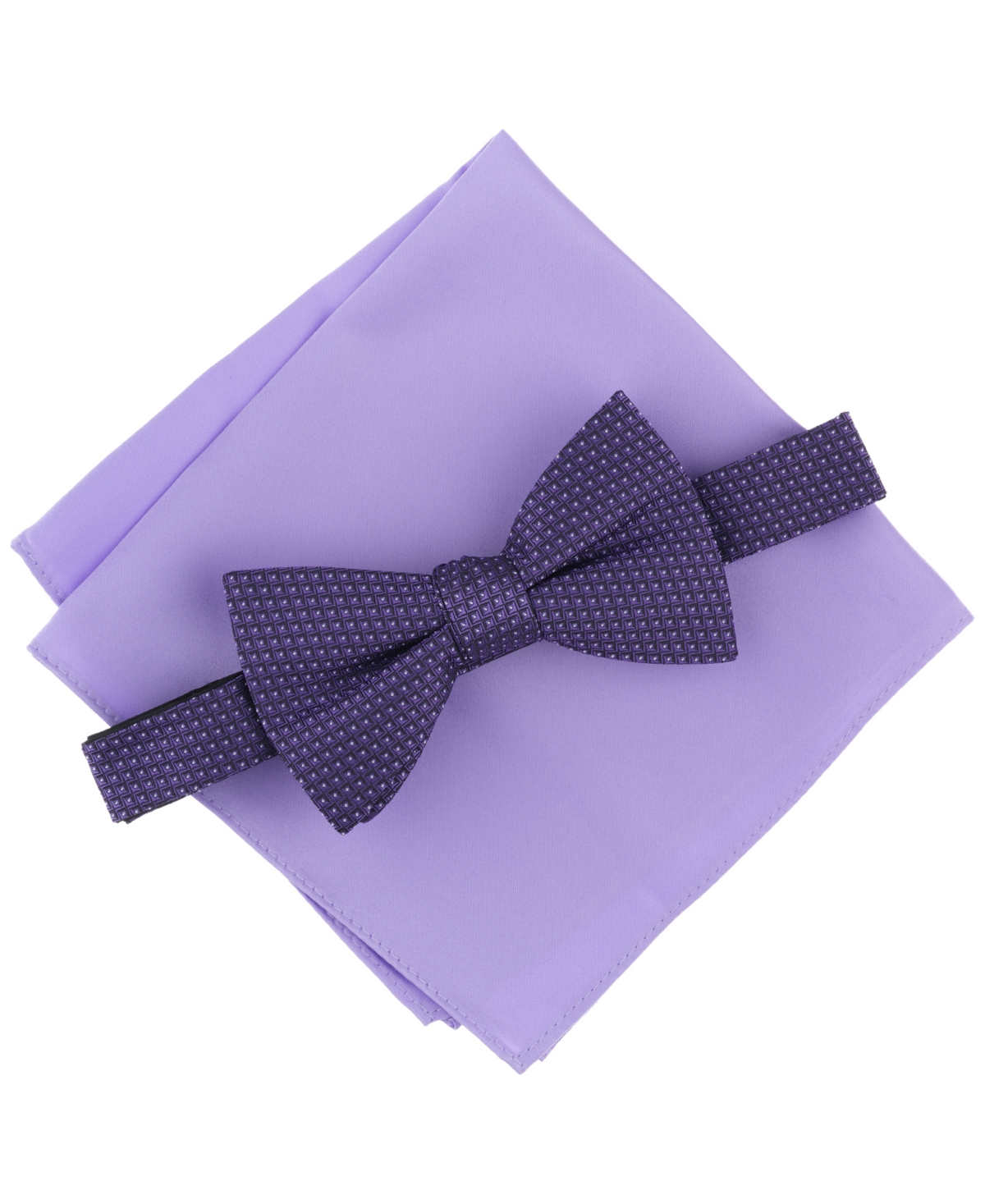 Alfani Men's Bellair Geo-pattern Bow Tie & Solid Pocket Square Set, Created For Macy's In Plum
