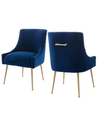 Velvet Dining Chair with Pulling Handle and Adjustable Foot Nails(Set of 2)