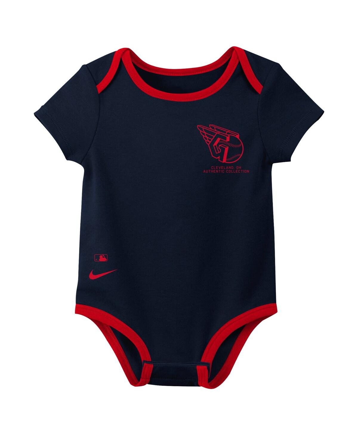 Nike Baby Boys And Girls Cleveland Guardians Three-pack Bodysuit Set In Navy,red,gray