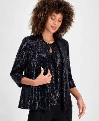 Kasper - Women's Mirror-Dot Open-Front Shawl-Collar Jacket
