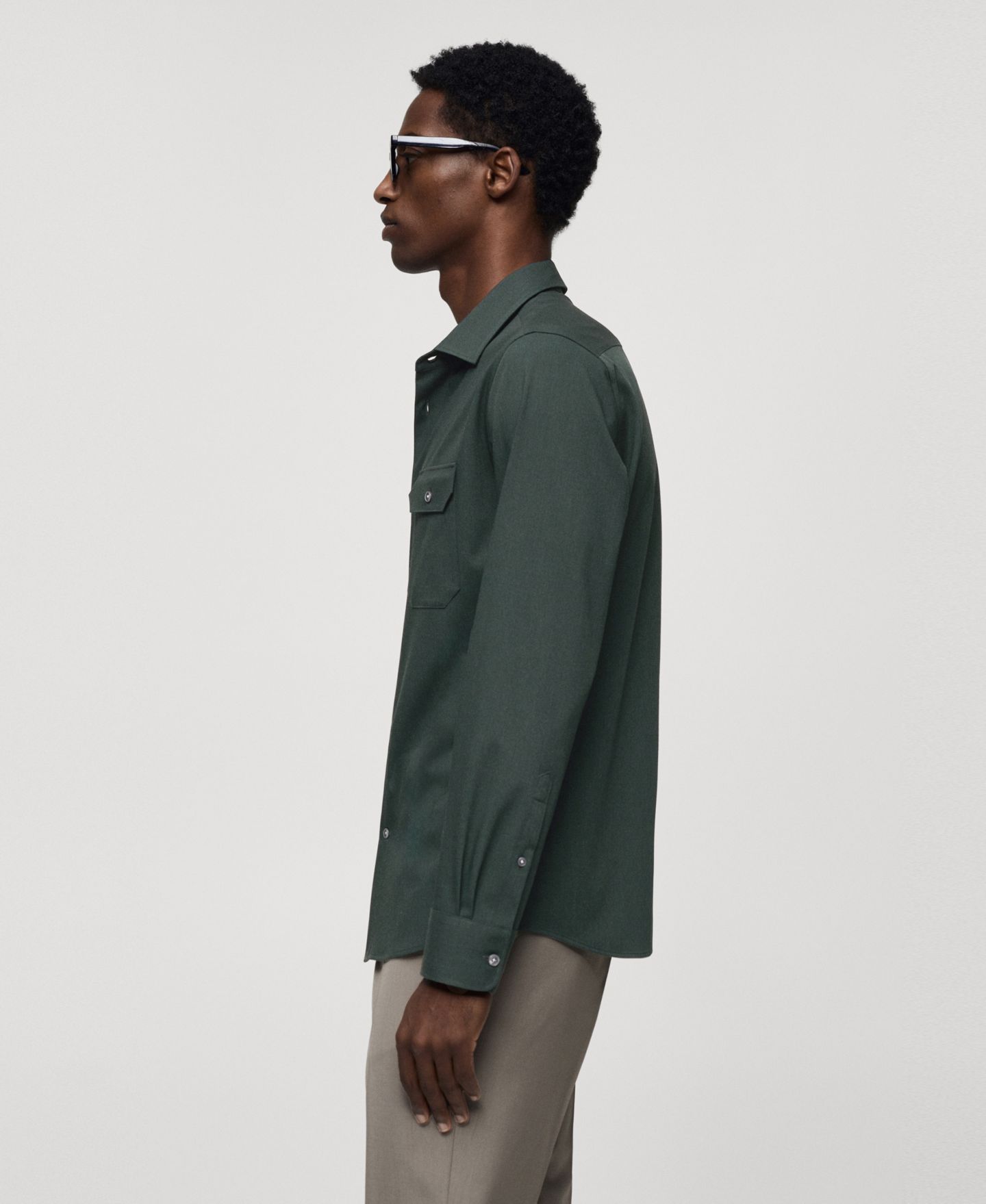 Мужская рубашка Mango Pockets Detail Stretch Fabric Overshirt, цвет: Хаки — фото 3