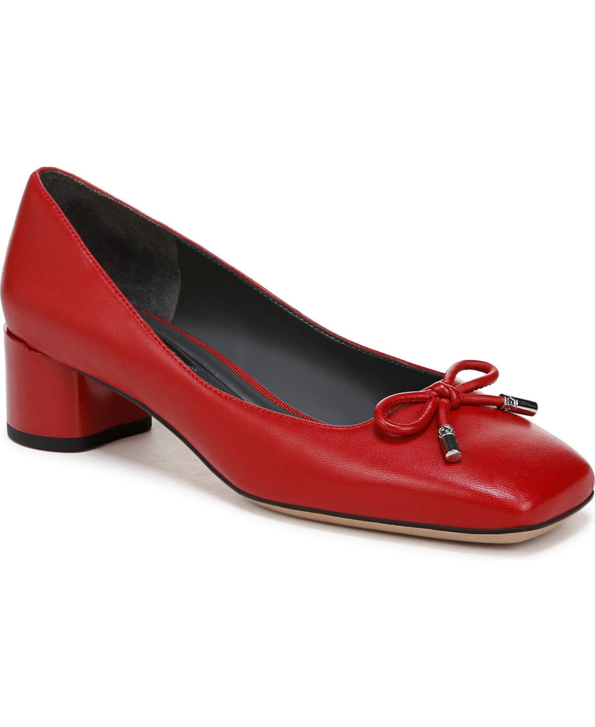 Women's Natalia Block Heel Ballet Pumps - Crimson Red Leather