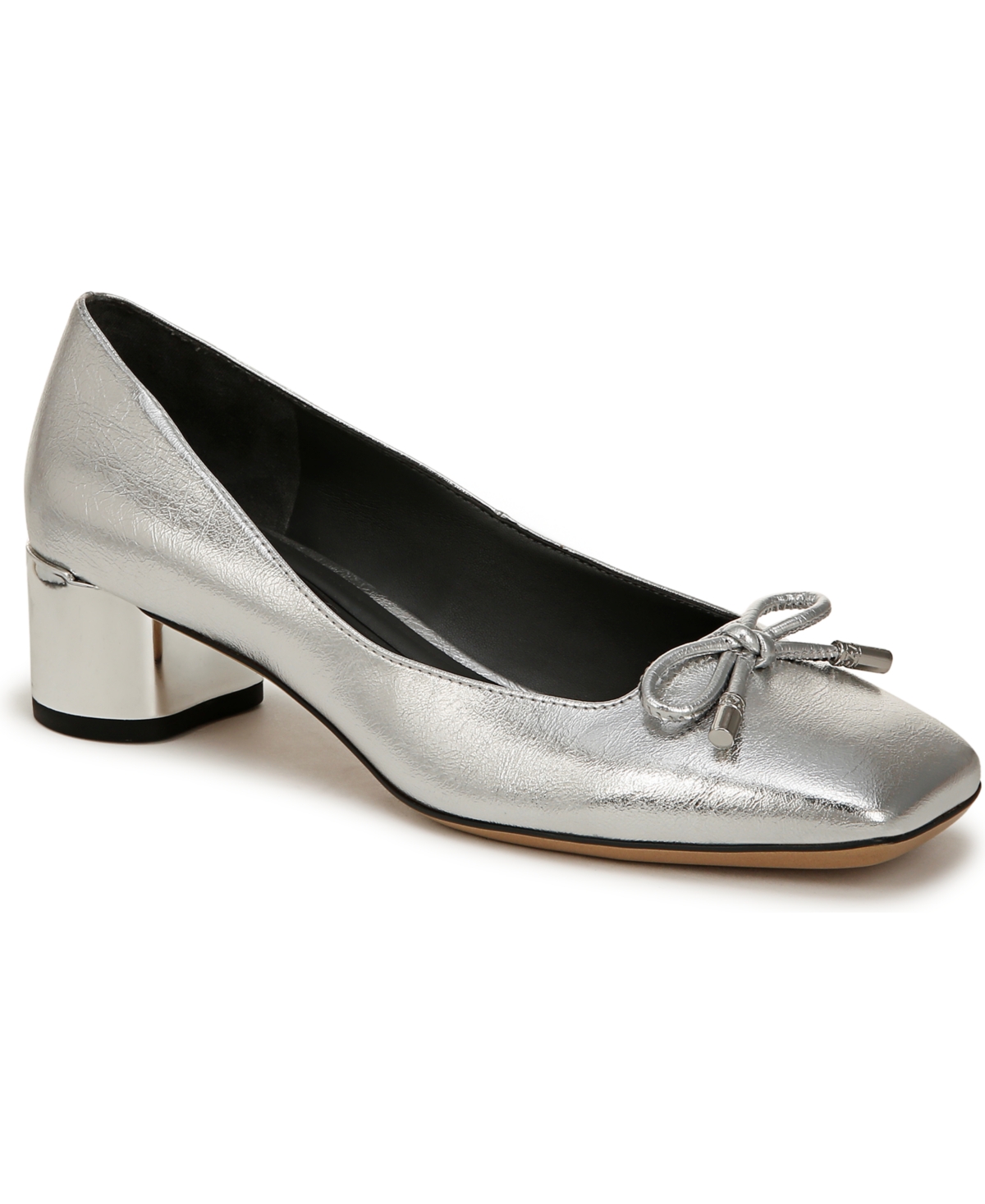 Women's Natalia Block Heel Ballet Pumps - Silver Metallic Faux Leather