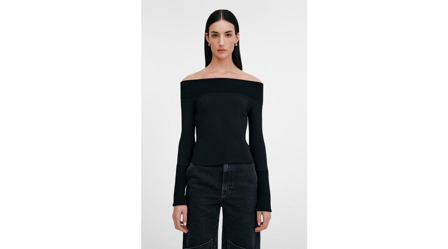 Женский топ Marcella Tilly Fitted Boat-Neck Ribbed-Detail Long-Sleeve, цвет: Чёрный — фото 2