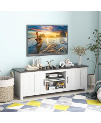 Farmhouse TV Stand for TVs up to 65'' Media Console Center w/ Doors Cubbies