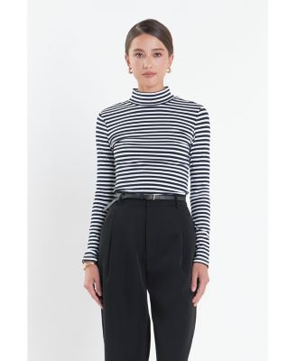 Women's Stripe Turtle Neck Top