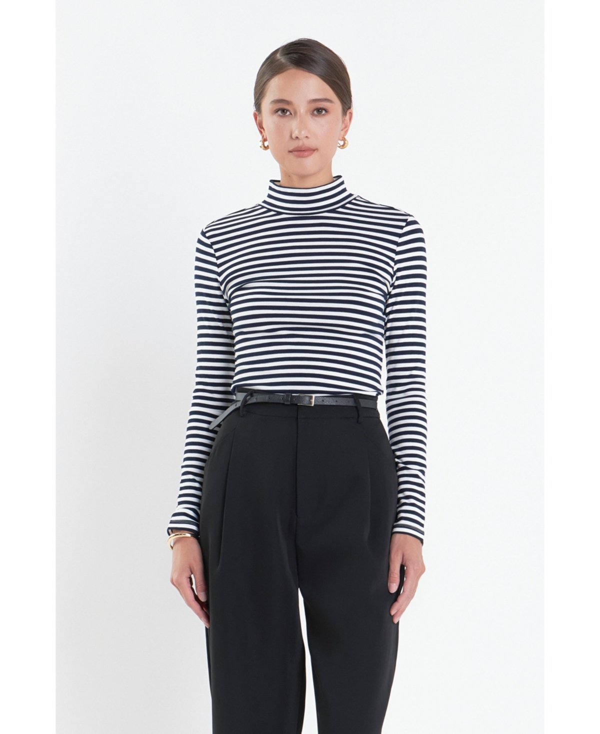 English Factory Women's Stripe Turtle Neck Top -white