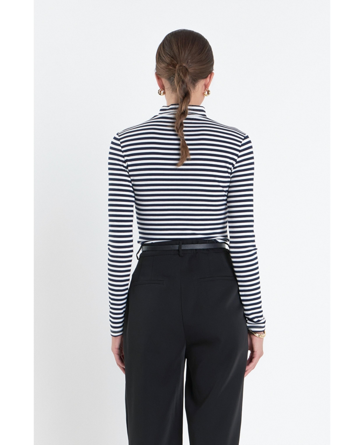 English Factory Women's Stripe Turtle Neck Top -white