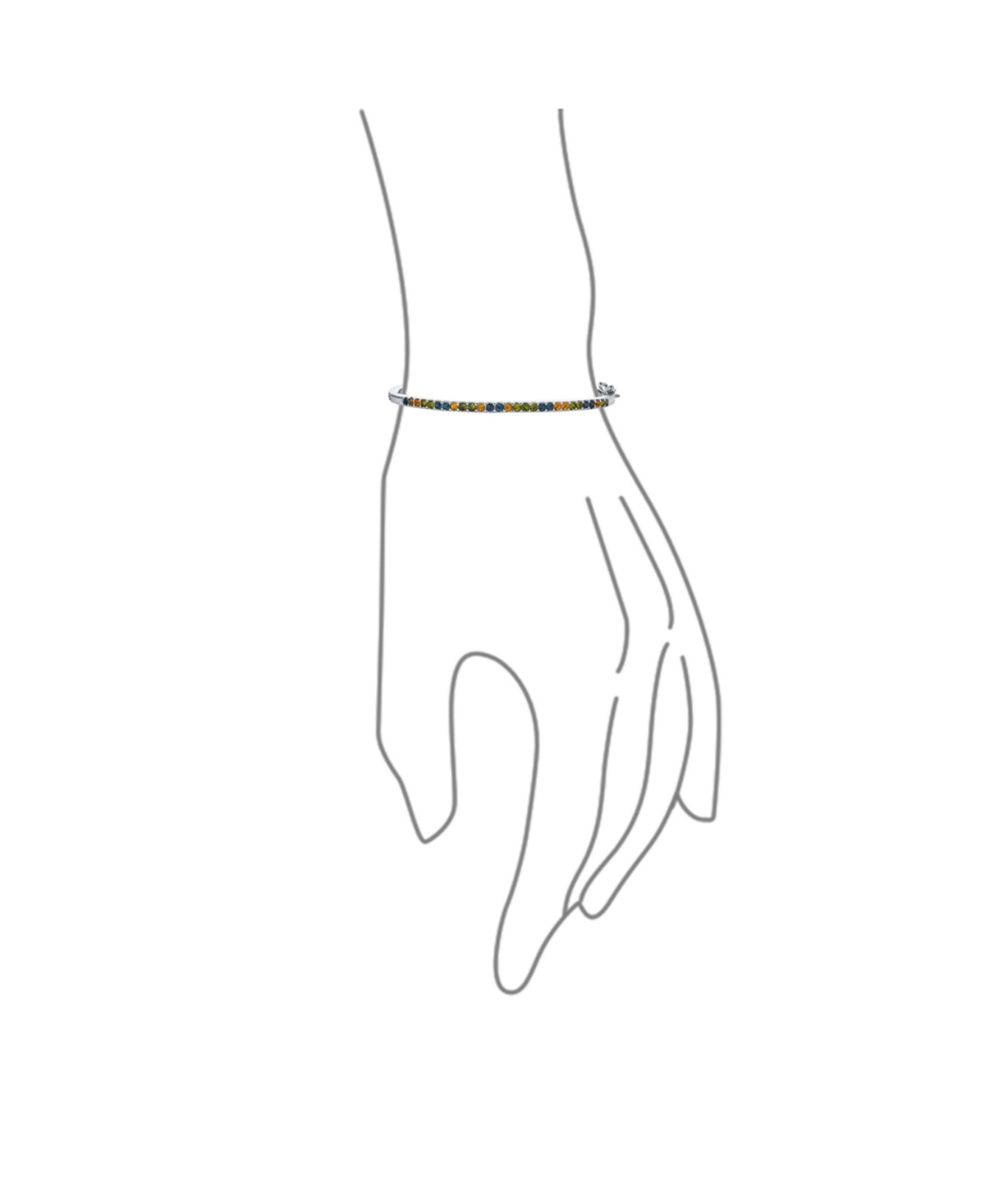 Bling Jewelry Thin Dainty Cubic Zirconia Cz Orange Blue Green 1/2 Eternity Tennis Stackable Multi Color Bangle Bracelet For Women Inch - Multi-c