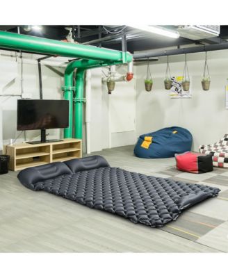 Double Sleeping Pad 2 Person Inflatable Camping Mat w/ Pillow Foot Pump Outdoor