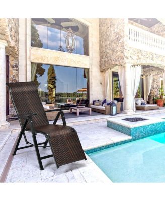 2PCS Patio Rattan Folding Lounge Chair Recliner Back Adjustable Beach Yard Pool