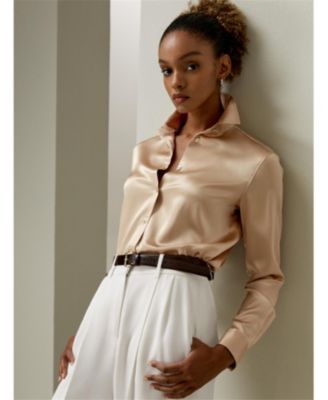 Spread Collar Silk Shirt for Women