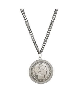 16358 Barber Silver Half Dollar Coin Pendant with Curb Chain for Men