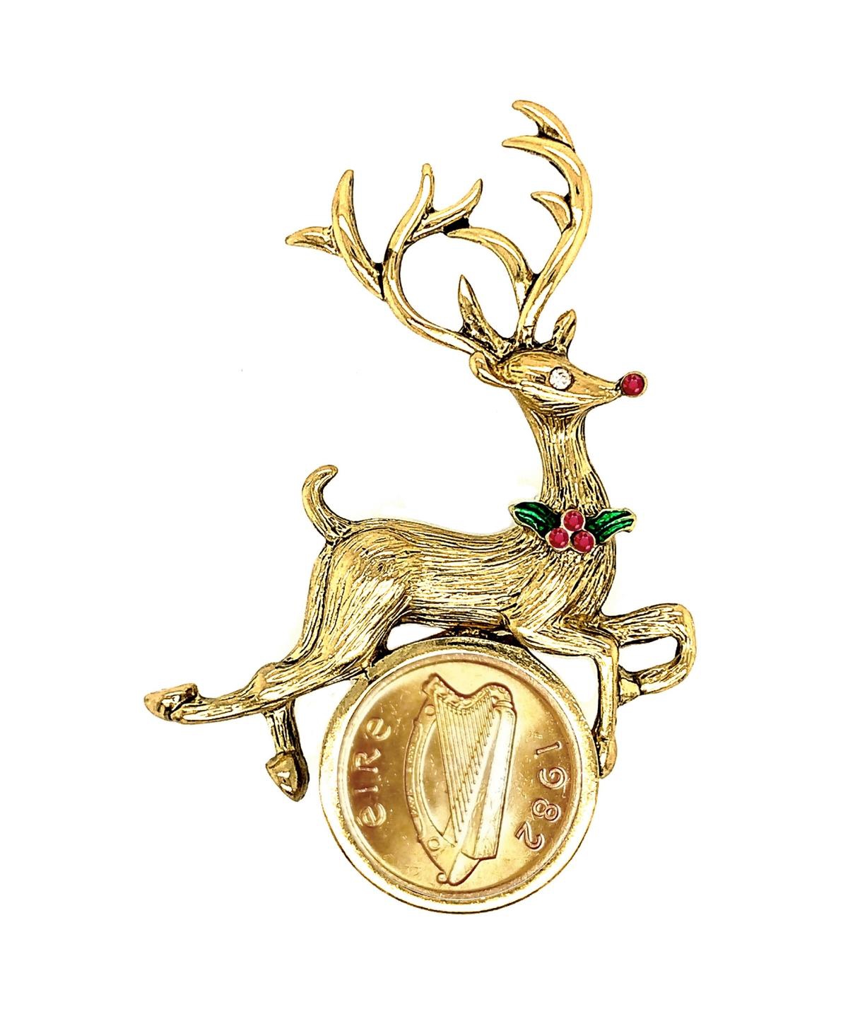 17012 Irish Coin Reindeer Brooch, Gold - Open miscellaneous