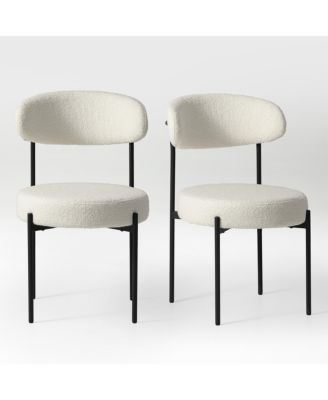 Mid-Century Modern Upholstered Sherpa Round Dining Chairs (Set of 2)