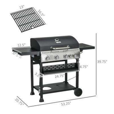 4 Burner Propane Gas Grill with Side Burner, Outdoor Barbeque