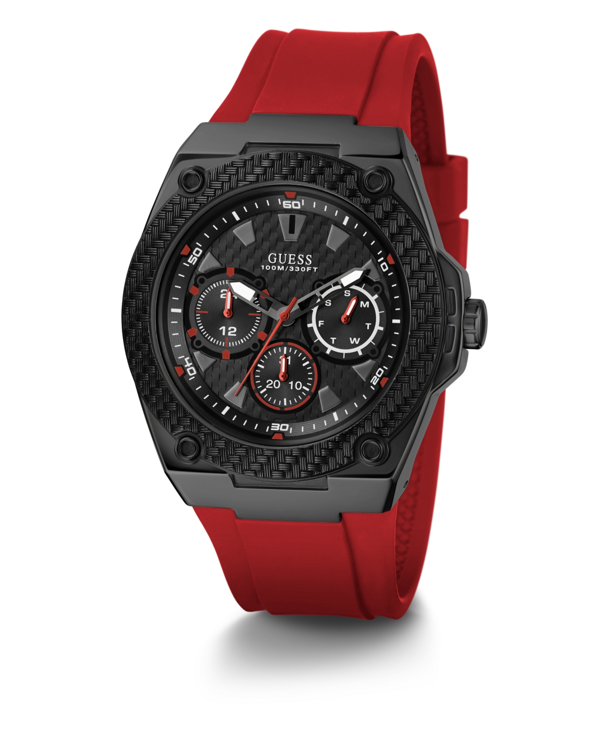 Guess Men's Multi-function Red Silicone Watch, 45mm In Red