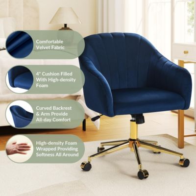 Upholstered Velvet Swivel Vanity Office Chair With Wheels