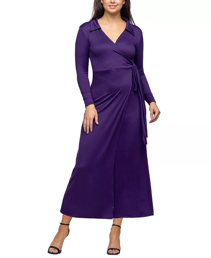 Women's Comfortable Collared Wrap Maxi Dress - thumbnail 9