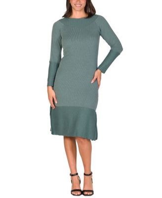 Women's Ribbed Knit Long Sleeve Split Hem Sweater Dress