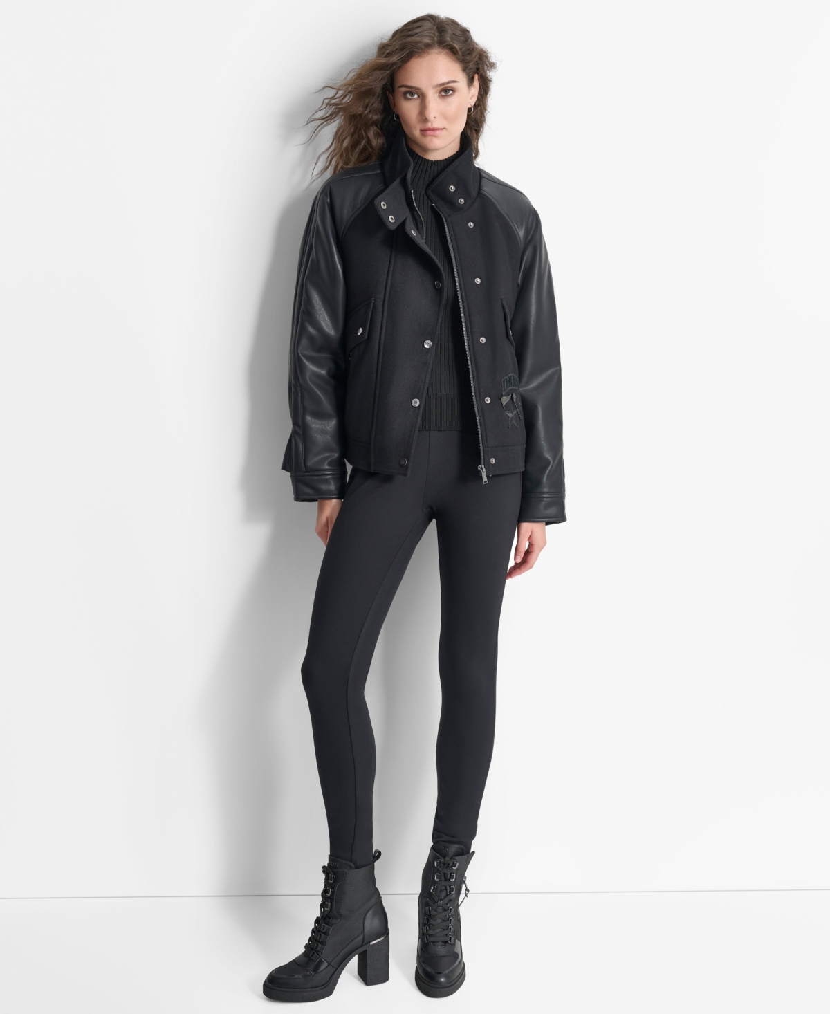 Dkny Women's Mixed Media Patch Jacket