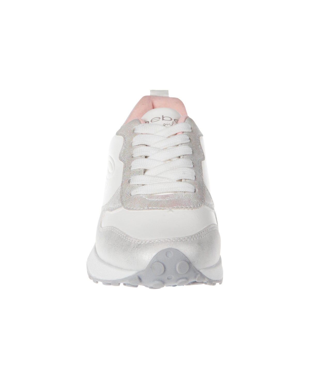 Bebe Little And Big Girls Emboss Scripts Jogger Sneaker In White,grey