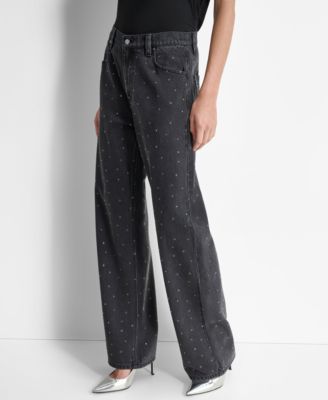 DKNY Women's Mid-Rise Embellished Straight-Leg Jeans - Macy's