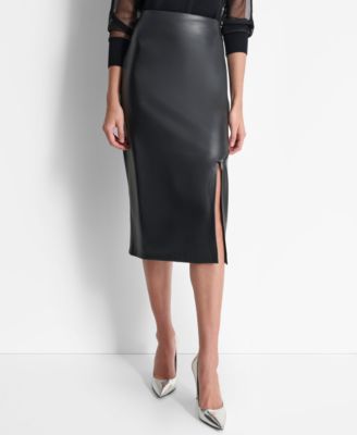 DKNY - Women's Zipper-Hem Faux Leather Midi Skirt