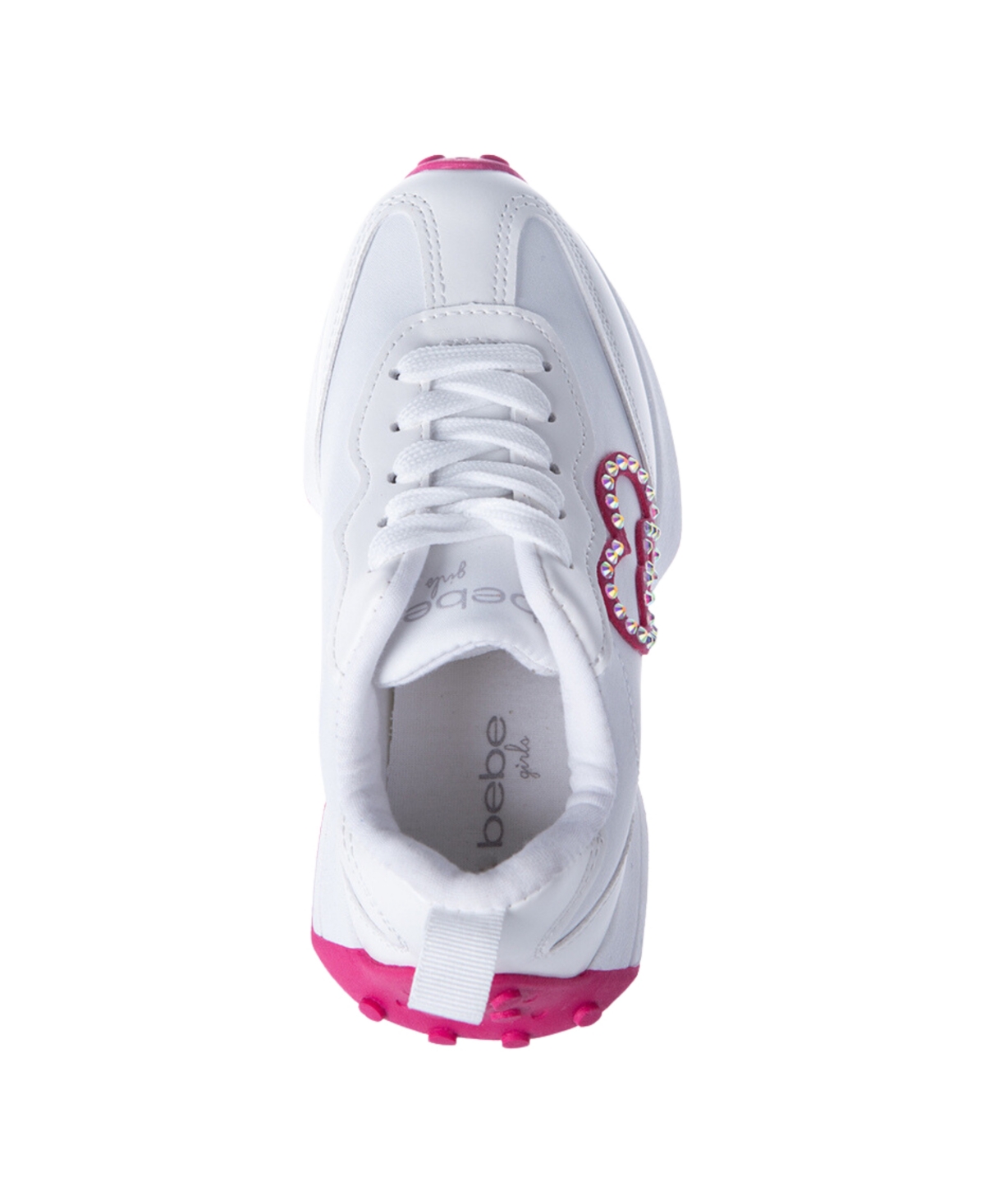 Shop Bebe Little And Big Girls Embellished Heart Patch Jogger Sneaker In White