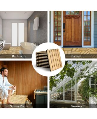 10PCS 12'' x 12'' Acacia Wood Deck Tiles Interlocking