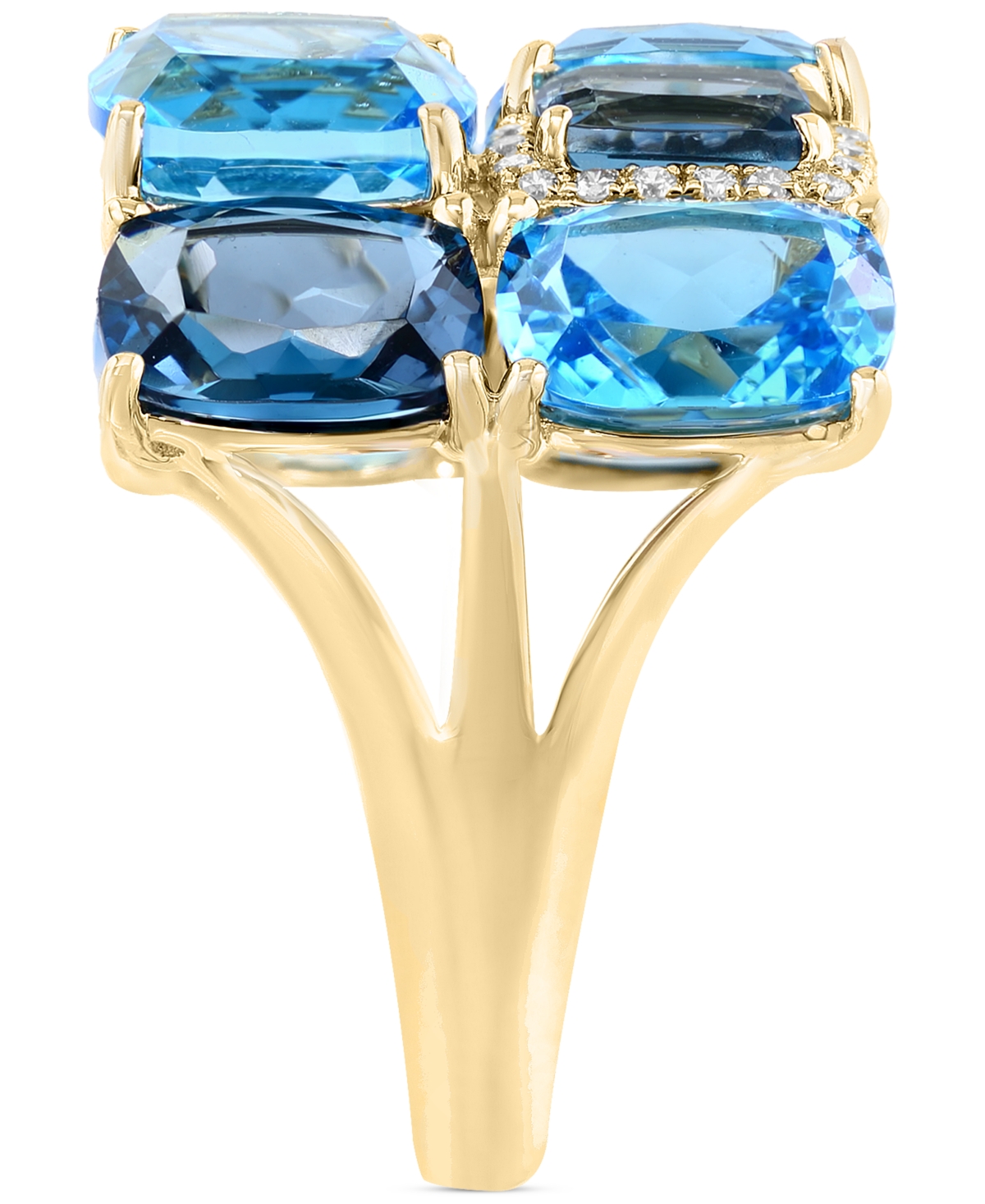 Effy Collection Effy Blue Topaz (11-3/4 Ct. T.w.) & Diamond (1/6 Ct. T.w.) Cluster Statement Ring In 14k Gold In Onyx