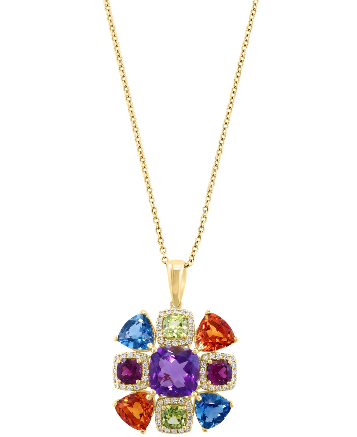 EFFY COLLECTION EFFY MULTI-GEMSTONE (7-1/10 CT. T.W.) & DIAMOND (1/4 CT. T.W.) CLUSTER HALO 18" PENDANT NECKLACE IN  
