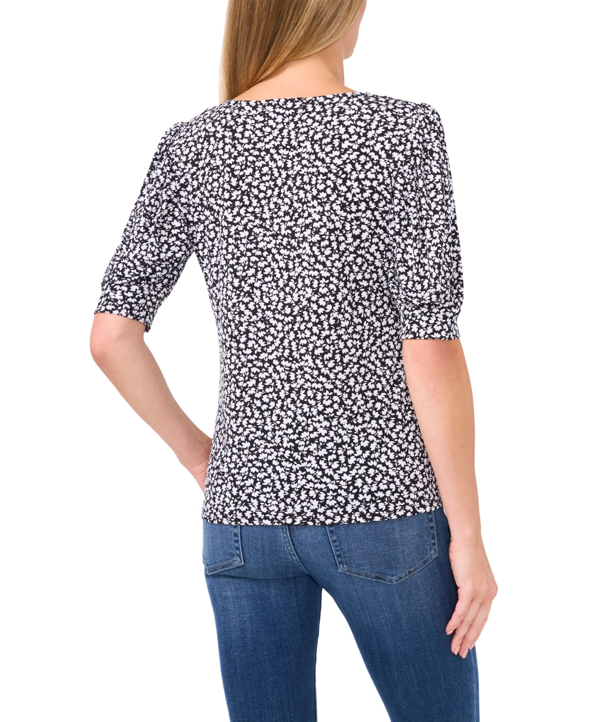 CeCe Women's Tiny Floral Printed Puff Sleeve Knit Top