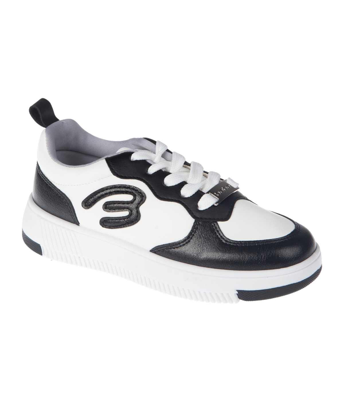 Bebe Little And Big Girls Low Top Court "b" Applique Sneaker In White,black