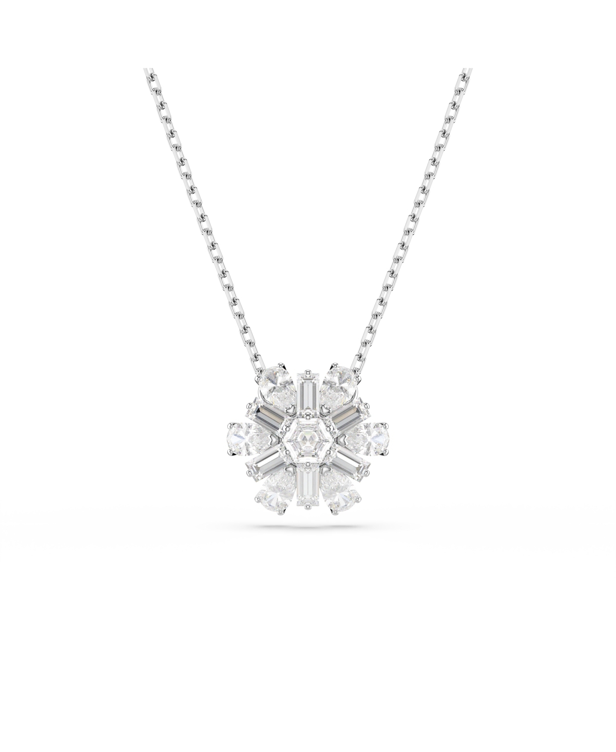 Swarovski Snowflake White Rhodium Plated Idyllia Pendant Necklaces - Silver