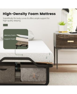 Twin Size Folding Bed with Foam Mattress and Lockable Wheels