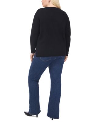 Plus Size Cozy Crewneck Star-Print Dropped-Shoulder Sweater