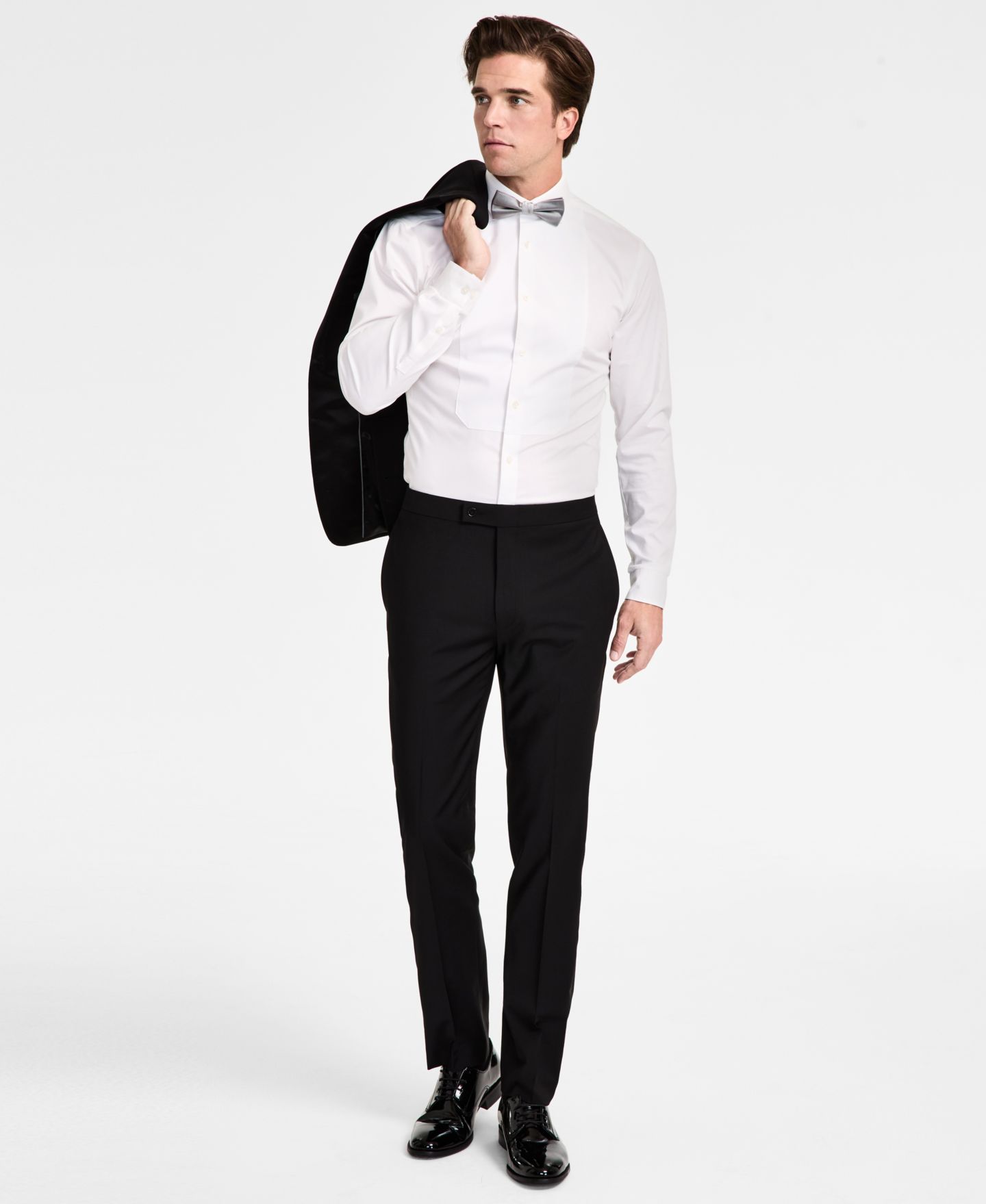Мужские брюки Calvin Klein Slim-Fit Wool-Blend Tuxedo, цвет: Чёрный — фото 1