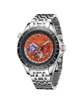 SE01000S Swan & Edgar Hand Assembled World Timer Mechanical Quartz Hybrid Orange