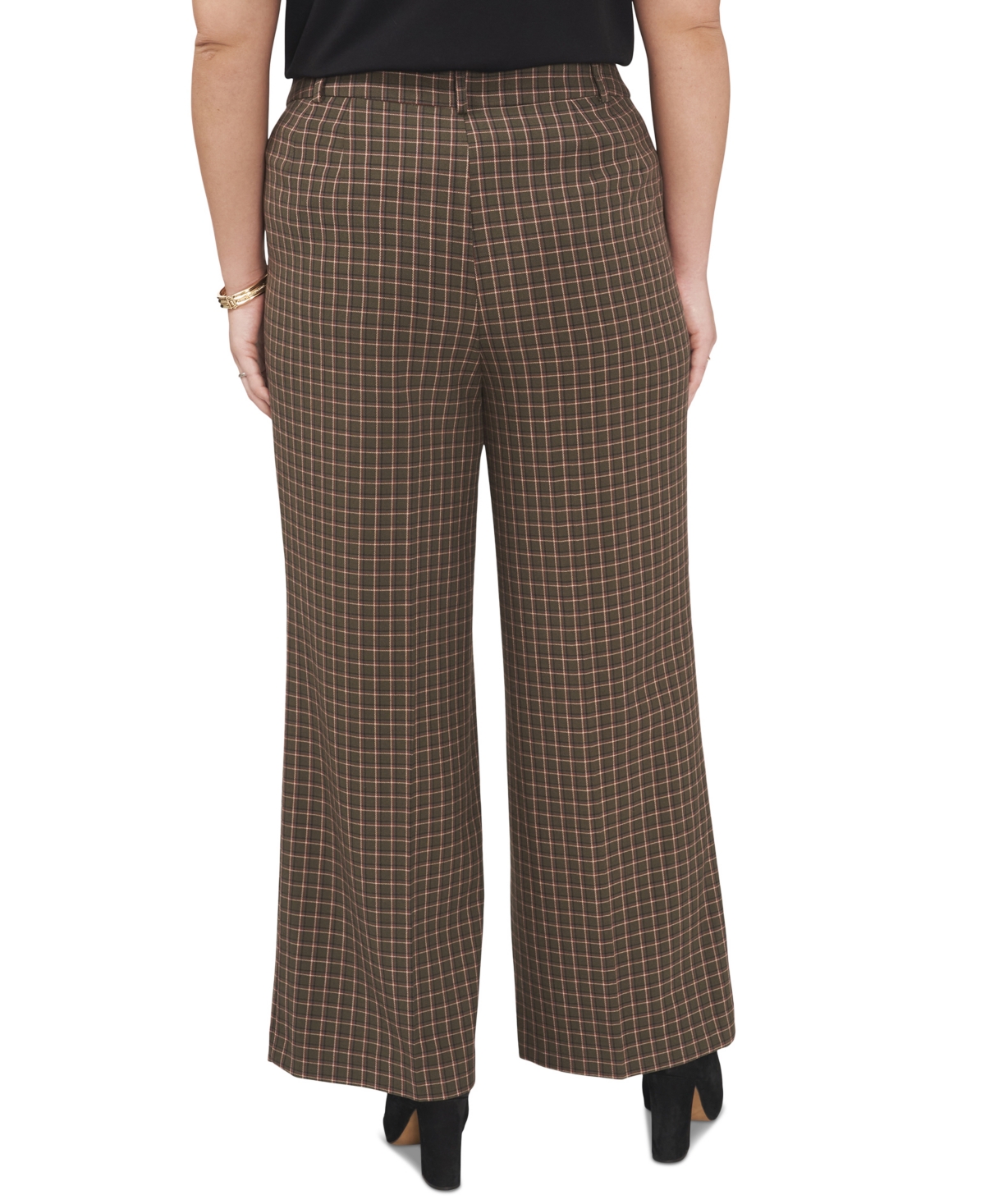 Vince Camuto Plaid Wide Leg Pants In Light Olive
