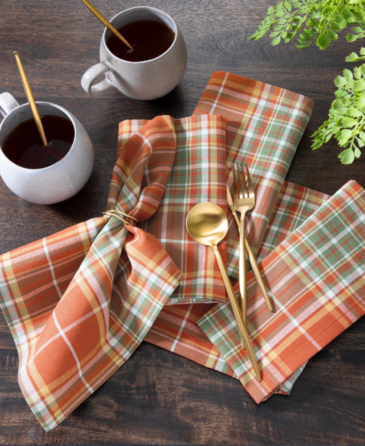 Elrene Hawley Plaid Harvest Cotton Napkins 17" X 17", Set Of 8 In Multi