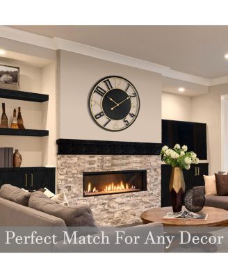 24" Modern Wooden Wall Clock - Sleek Design, Analog Display - Complements Various Styles (Black)