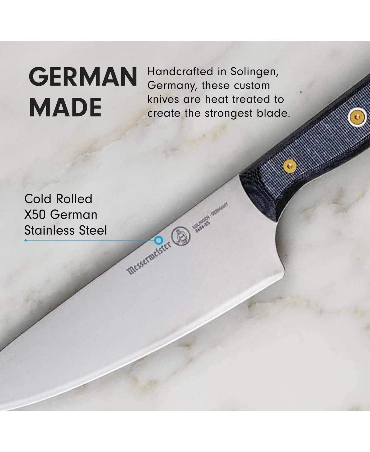 Messermeister Custom Chef s Knife, 8” - Silver with black textured handle