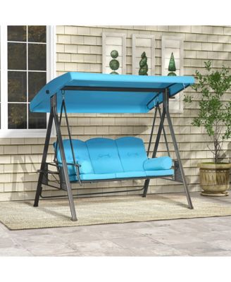 3-Seat Patio Swing w/ Tilt Canopy, Cushions & Cup Tray, Dark Blue