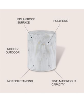 Troy 16" Modern Minimalist Faux Marble Column Indoor/Outdoor Accent Table, Gray/Gold