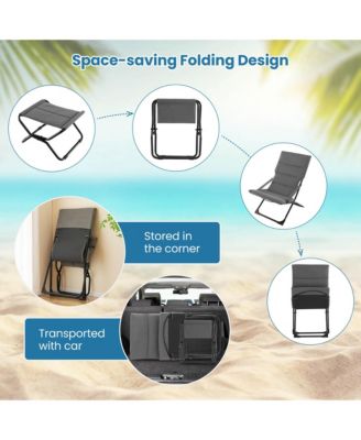 Patio Folding Sling Chair with Ottoman Footrest & Removable Cushion Ottoman Set