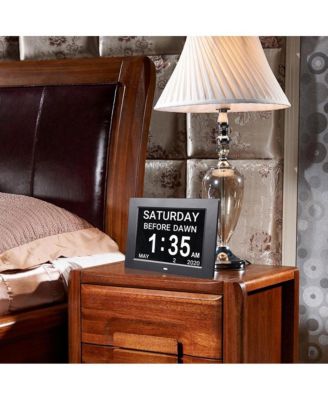 8" Large Digital LCD Day Clock 6-Alarm Dimmable Calendar Dementia Home Wall Table Black
