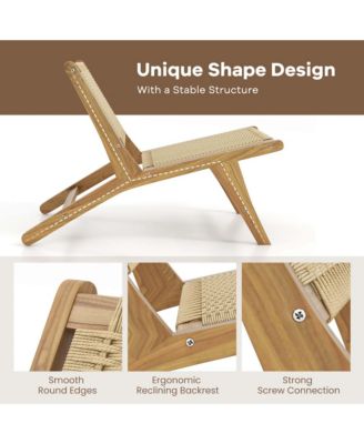 1 PCS Teak Wooden Chair with Braided Rope Seat & Backrest Mid Century Modern Accent Chair