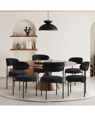 Mid-Century Modern Upholstered Sherpa Round Dining Chairs (Set of 6)